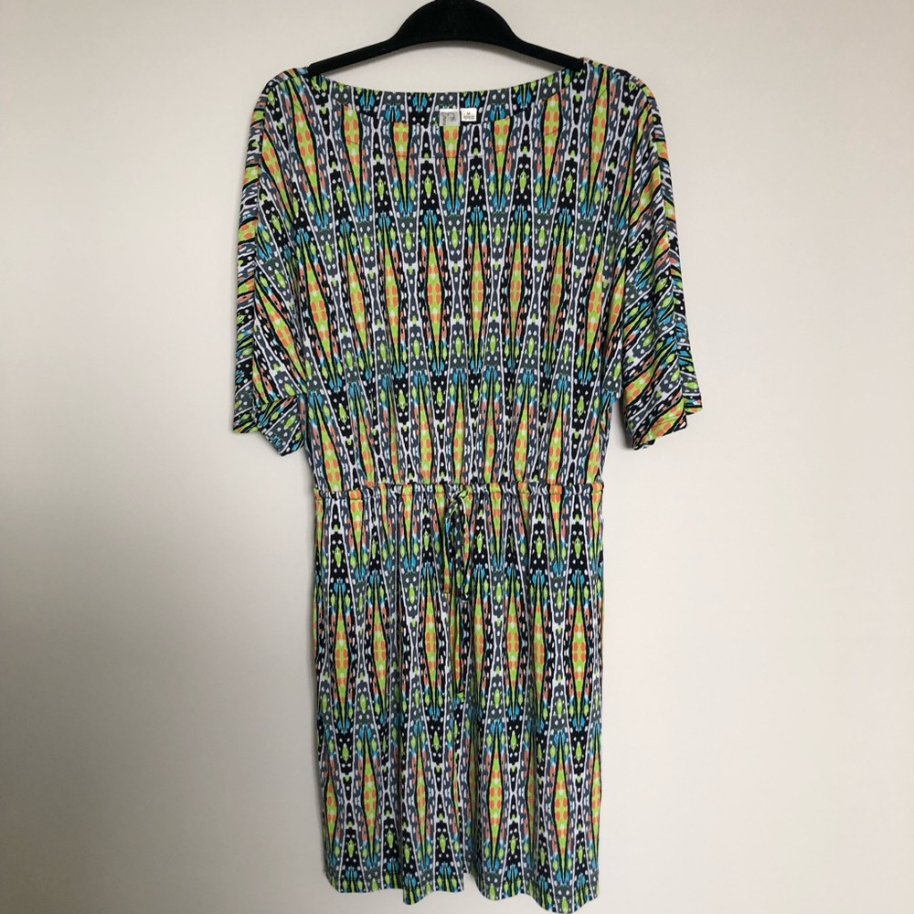 Emma & Michelle Geometric Boho Dress Drawstring Waist Multicolor Dress Medium